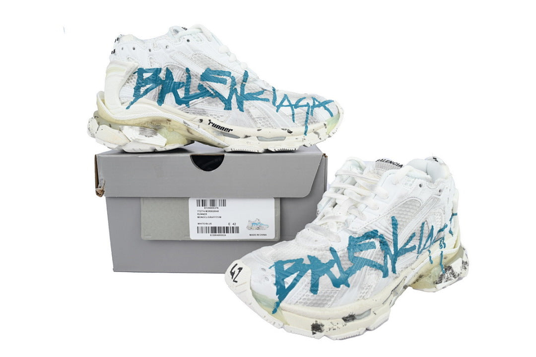 Balenciaga Runner Sneaker Graffiti White Blue